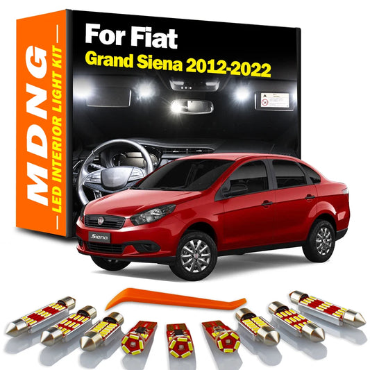 MDNG 9Pcs Canbus LED Interior Reading License Plate Luggage Light Kit For Fiat Grand Siena 2012- 2019 2020 2021 2022 Car Bulbs
