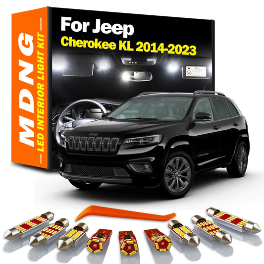 MDNG 16Pcs Interior Map Dome Light LED Bulbs Kit For Jeep Cherokee KL 2014 2015 - 2017 2018 2019 2020 2021 2023 Sun Visor Lamp