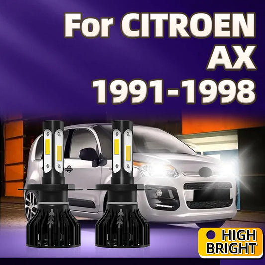 2Pcs Car Headlight H4 Led 30000LM 6000K 4Side Chip Auto Lamps For CITROEN AX 1991 1992 1993 1994 1995 1996 1997 1998