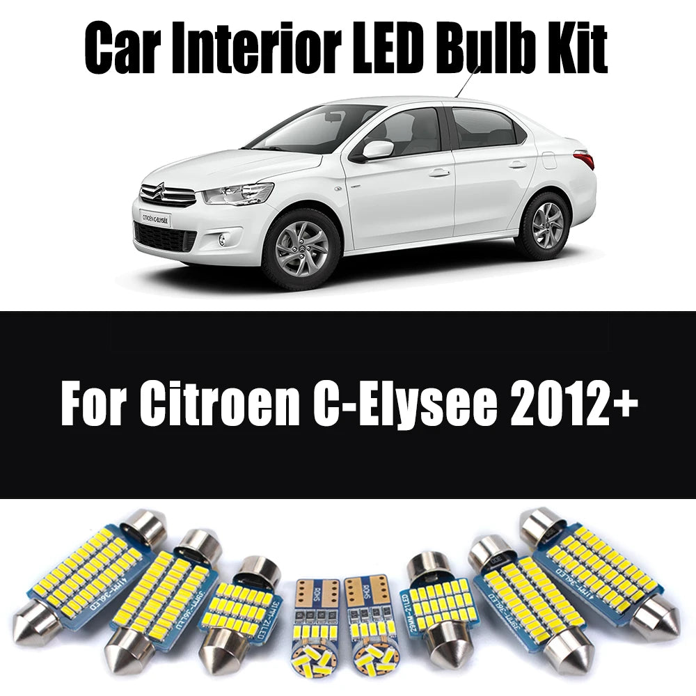 10Pcs Canbus LED Interior Map Dome Trunk Glove Box Light Kit For Citroen C-Elysee 2012+ Car Ceiling Bulbs No Error Accessories