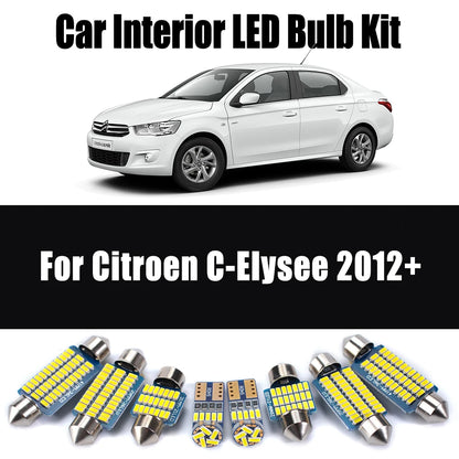 10Pcs Canbus LED Interior Map Dome Trunk Glove Box Light Kit For Citroen C-Elysee 2012+ Car Ceiling Bulbs No Error Accessories