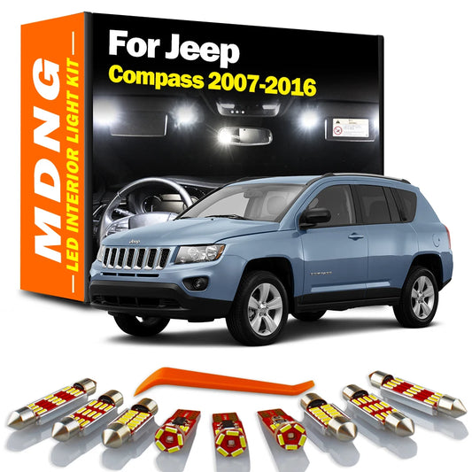 9Pcs LED Interior Reading License Plate Light Kit For Jeep Compass 2007- 2010 2011 2012 2013 2014 2015 2016 Map Dome Trunk Bulb