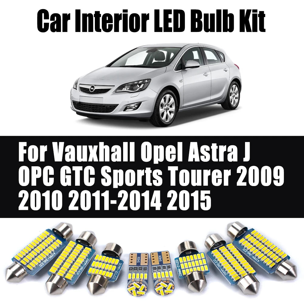 15Pcs Canbus LED Interior Ceiling Light Kit For Vauxhall Opel Astra J OPC GTC Sports Tourer 2009 2010 2011-2014 2015 Accessories