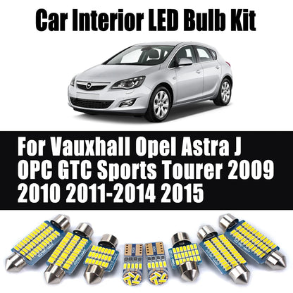 15Pcs Canbus LED Interior Ceiling Light Kit For Vauxhall Opel Astra J OPC GTC Sports Tourer 2009 2010 2011-2014 2015 Accessories