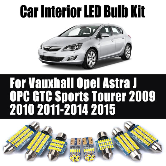 15Pcs Canbus LED Interior Ceiling Light Kit For Vauxhall Opel Astra J OPC GTC Sports Tourer 2009 2010 2011-2014 2015 Accessories