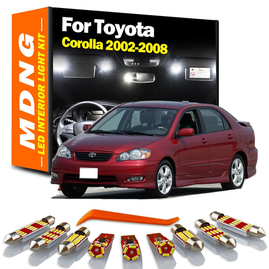 MDNG 10Pcs LED Interior Map Dome Plate Light Kit Canbus For Toyota Corolla 2002 2003 2004 2005 2006 2007 2008 Car Accessories