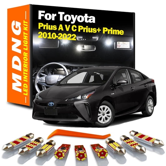 MDNG 12Pcs LED Interior Number Plate Light Kit For Toyota Prius A V C Prius+ Prime 2010 - 2018 2019 2020 2021 2022 Reading Bulb