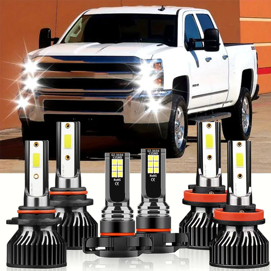 2/6x For Chevy Silverado 1500 2500 2007 2008 2009 2010 2011-2015 LED Car Headlight Bulb 18000LM Auto Headlamp 6000K Fog Lamp 12V