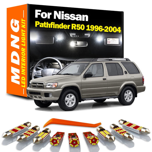 MDNG 14Pcs LED Interior Map Dome Light Kit For Nissan Pathfinder R50 1996- 2000 2001 2002 2003 2004 Sunvisor License Plate Bulbs