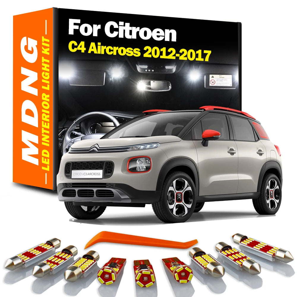 11Pcs Canbus Vehicle LED Interior Map Dome Luggage Light Kit For Citroen C4 Aircross 2012-2014 2015 2016 2017 Indoor Car Bulbs