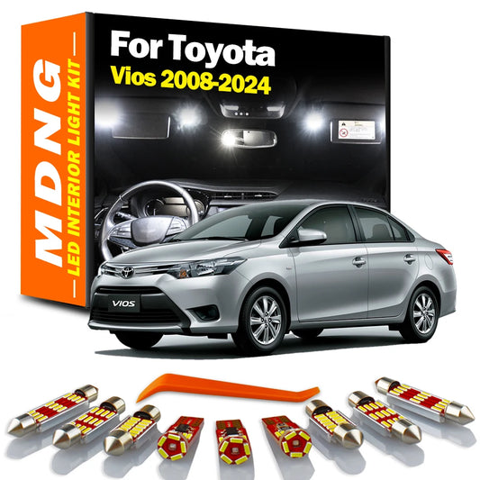 MDNG 9Pcs LED Interior Reading Trunk Light Kit For Toyota Vios 2008- 2018 2019 2020 2021 2022 2023 2024 Car Number Plate Bulbs