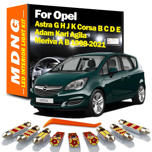 MDNG LED Interior Map Sunvisor Light Kit For Astra G H J K Corsa B C D E Adam Agila Karl Meriva A B 1998-2021 Car Accessories