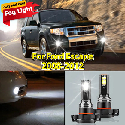 2Pcs LED Car Front Fog Light 6000K Lamps 5202 PS19W H16(EU)Bulb For Ford Escape 2008 2009 2010 2011 2012 Accessory Plug and Play