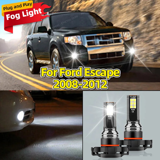 2Pcs LED Car Front Fog Light 6000K Lamps 5202 PS19W H16(EU)Bulb For Ford Escape 2008 2009 2010 2011 2012 Accessory Plug and Play