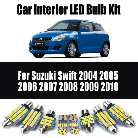 8Pcs Canbus Car LED Interior Light Kit For Suzuki Swift 2004-2007 2008 2009 2010 Map Dome Trunk License Plate Lamp Ceiling Bulbs