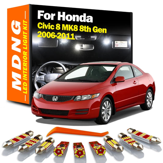 MDNG 11Pcs For Honda Civic 8 MK8 8th Gen 2006 2007 2008 2009 2010 2011 LED Bulbs Interior Vanity Mirror Light Map Dome Lamp Kit