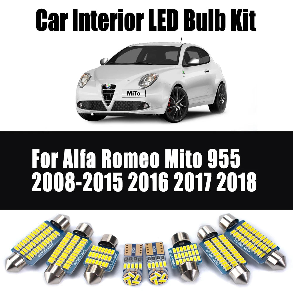 10Pcs Canbus LED Interior Map Door Dome Glove Box Light Reading Bulbs Kit For Alfa Romeo Mito 955 2008-2017 2018 Car Accessories