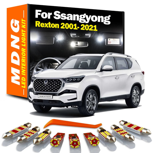 MDNG Canbus LED Interior Reading Light Kit For Ssangyong Rexton 2001- 2015 2016 2017 2018 2019 2020 2021 Car License Plate Bulb