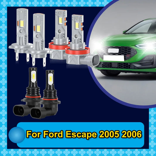 2/6Pcs For Ford Escape 2005 2006 LED Car Front Headlights 30000LM Plug&Play High Low Beam Headlamp 6000K Fog Bulbs 12V Accessory