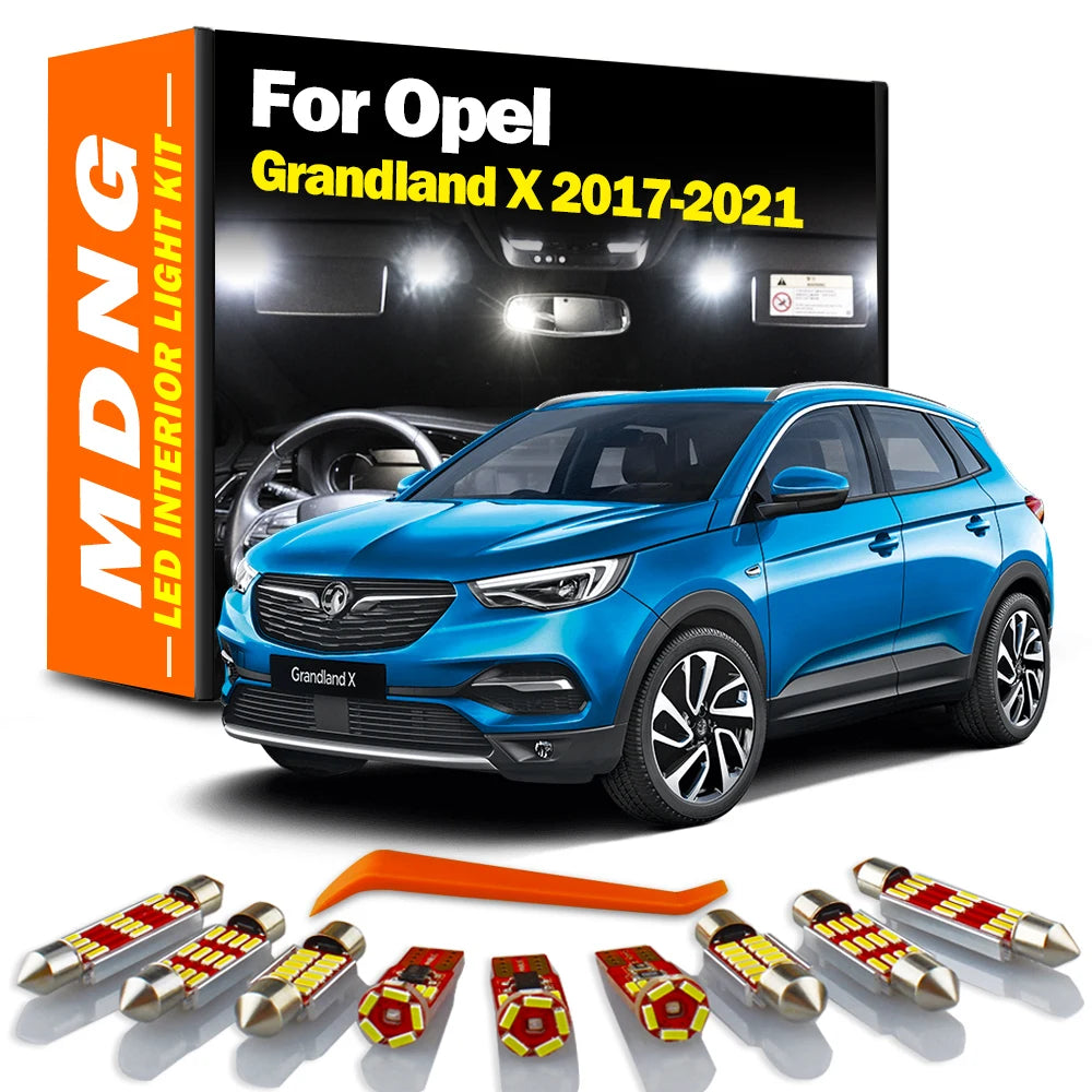 14Pcs LED Interior Dome Map Roof Trunk Light Car Bulbs Kit For Opel Vauxhall Grandland X 2017 2018 2019 2020 2021 Sun Visor Lamp