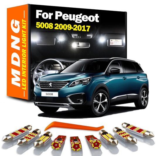 MDNG 22Pcs Canbus For Peugeot 5008 2009-2014 2015 2016 2017 LED Door Bulbs Interior Map Dome Trunk Light Kit Car Sun Visor Plate