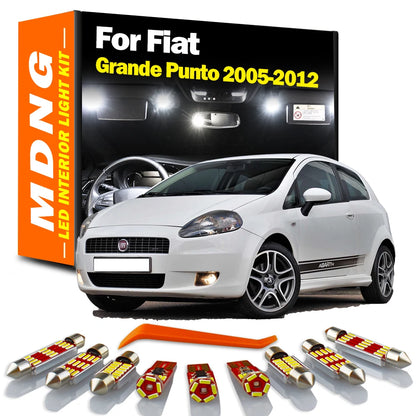 MDNG 9Pcs Vehicle Lamp For Fiat Grande Punto 2005-2009 2010 2011 2012 LED Interior Dome Map Light Kit Car Bulbs Canbus No Error