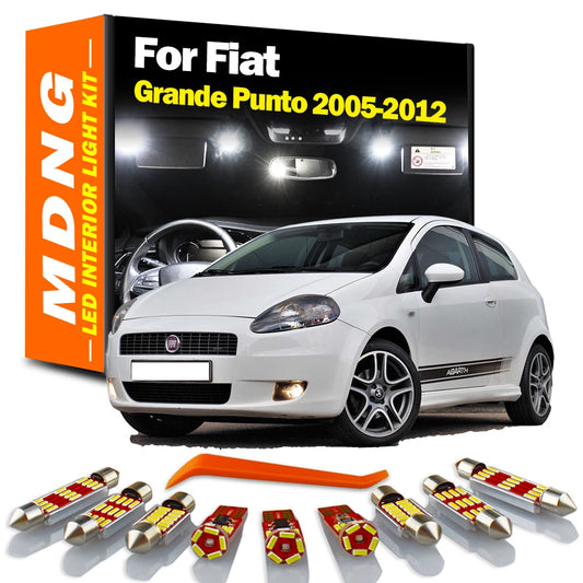 MDNG 9Pcs Vehicle Lamp For Fiat Grande Punto 2005-2009 2010 2011 2012 LED Interior Dome Map Light Kit Car Bulbs Canbus No Error