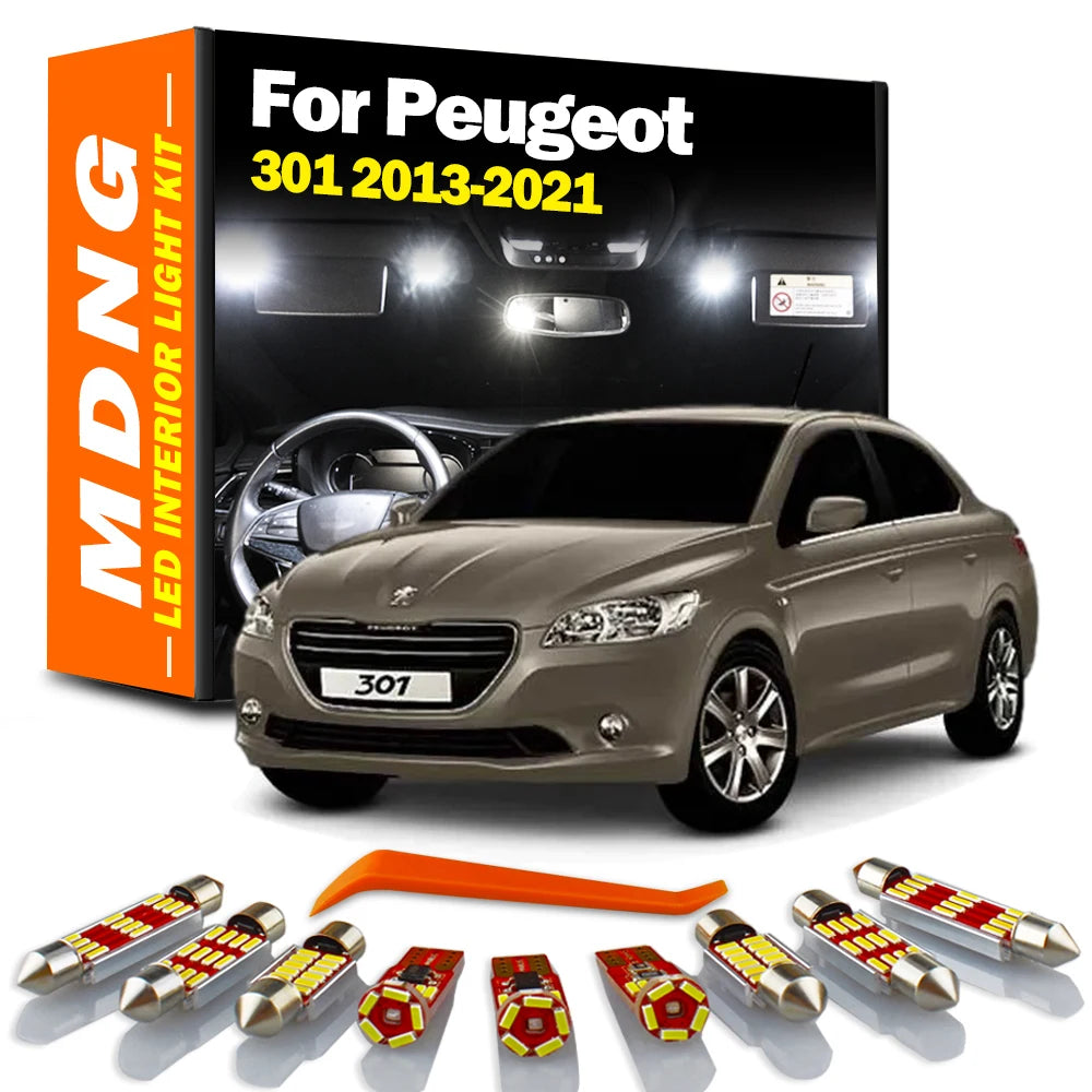 11PCS LED Interior Dome Map Trunk Number Plate Light Kit For Peugeot 301 2013 2014 2015 2016 2017 2018 2019 2020 2021 Car Bulbs