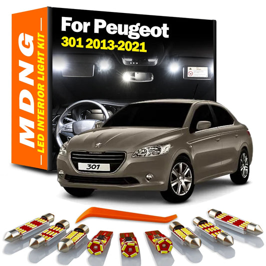 11PCS LED Interior Dome Map Trunk Number Plate Light Kit For Peugeot 301 2013 2014 2015 2016 2017 2018 2019 2020 2021 Car Bulbs