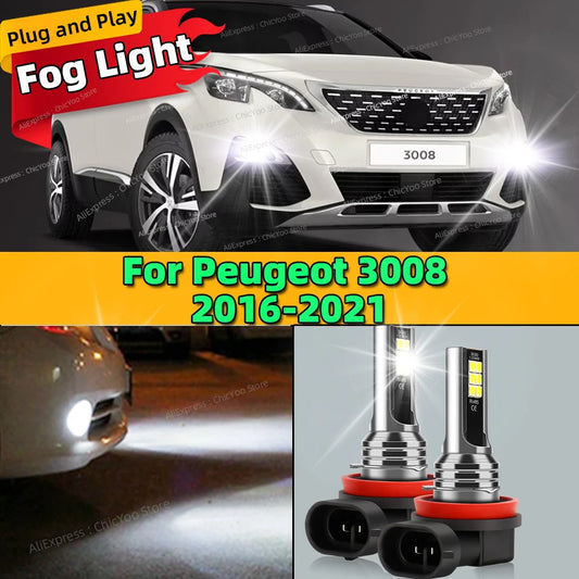 2Pcs 12V 6000K Front Fog Light LED Bulb Accessories Lamp Canbus For Peugeot 3008 2016 2017 2018 2019 2020 2021 Plug and Play