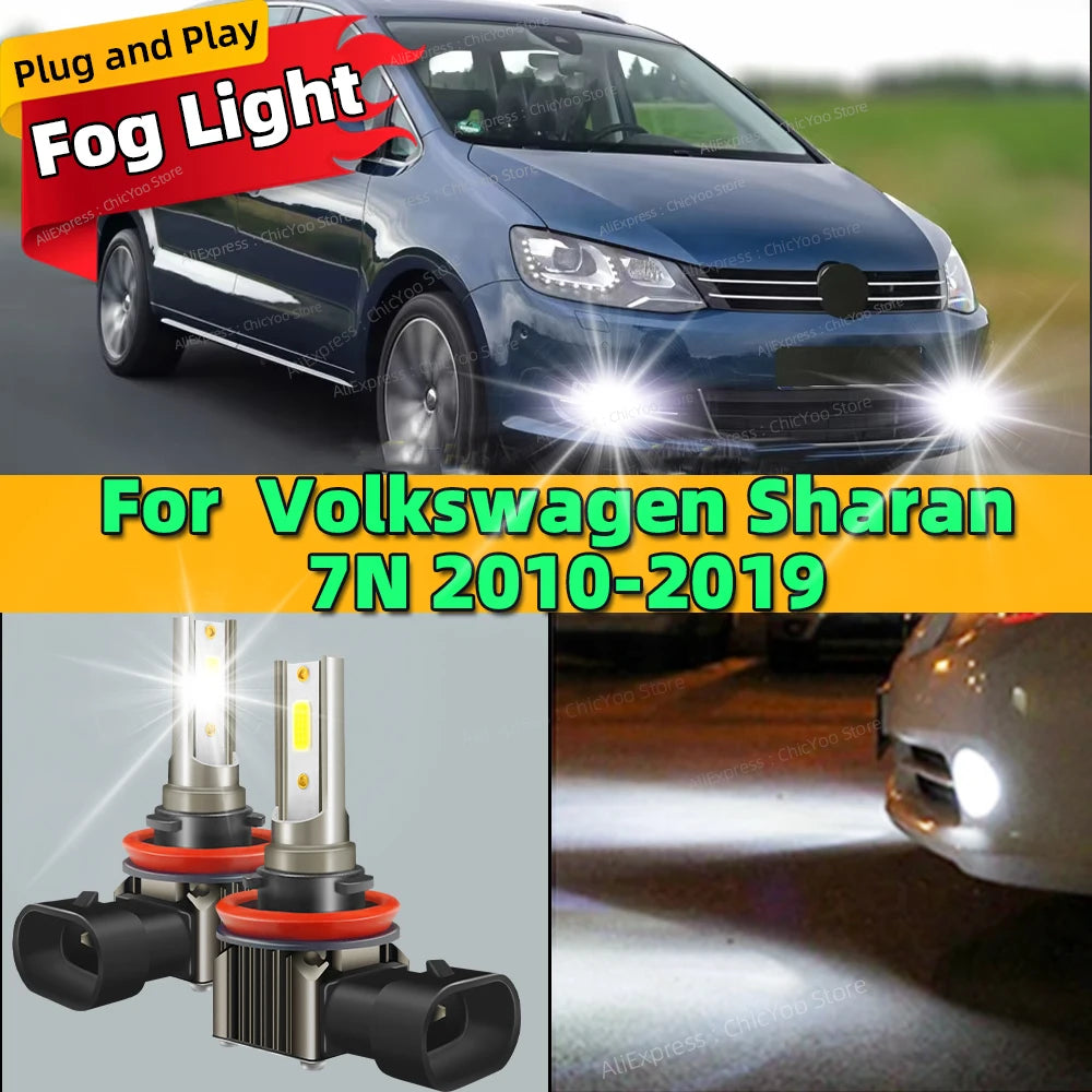 2Pcs LED Fog Lamp Bulbs Front Fog Light Accessories Canbus 6000K For VW Volkswagen Sharan 7N 2010 2011 2012 2013 2014 2015-2019