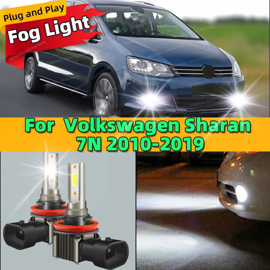 2Pcs LED Fog Lamp Bulbs Front Fog Light Accessories Canbus 6000K For VW Volkswagen Sharan 7N 2010 2011 2012 2013 2014 2015-2019