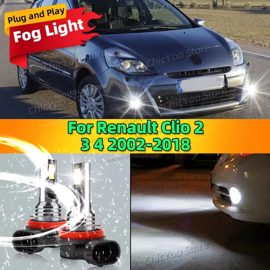 2Pcs Front Fog Light LED Bulb Accessories Lamp Canbus 12V 6000K For Renault Clio 2 3 4 2002-2018 2008 2009 2010 2011 2012 2013