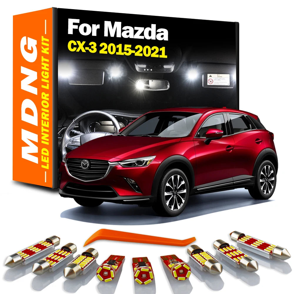 10Pcs LED Interior Map Dome Bulb Plate Trunk Light Kit For Mazda CX-3 CX3 2015 2016 2017 2018 2019 2020 2021 Car Accessories