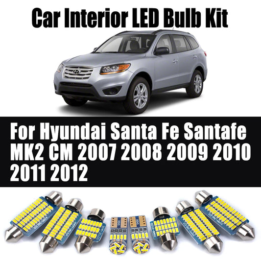 12Pcs LED Interior Map Dome Light Car Bulb Kit For Hyundai Santa Fe Santafe MK2 CM 2007 2008 2009 2010 2011 2012 Sun Visor Lamp