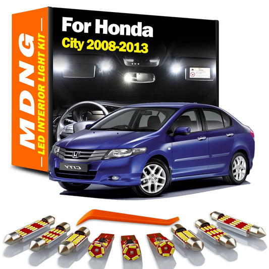 MDNG 9Pcs Car LED Interior Reading Map Light Kit For Honda City 2008 2009 2010 2011 2012 2013 License Plate Trunk Signal Lamp