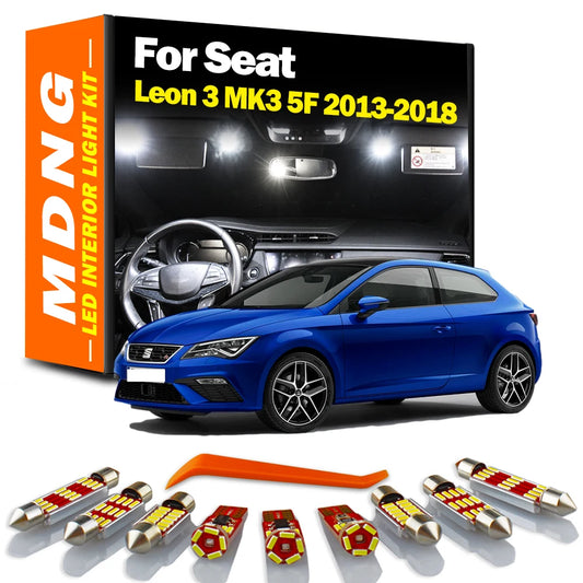 MDNG 14Pcs Car LED Interior Reading Footwell Light Kit For Seat Leon 3 MK3 5F 2013 2014 2015 2016 2017 2018 Vanity Mirror Bulb