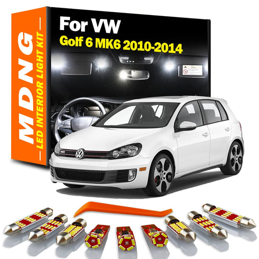 MDNG 14Pcs LED Bulbs Interior Map Dome Light Kit For Volkswagen VW Golf 6 MK6 2010-2012 2013 2014 Vanity Mirror Footwell Lamp