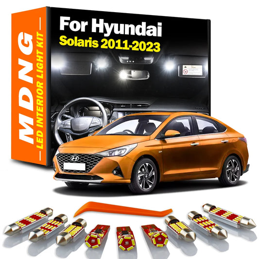 MDNG 9Pcs LED Interior Map Dome Light Kit For Hyundai Solaris 2011 2012 2013 2014 - 2017 2018 2020 2021 2022 2023 Accessories