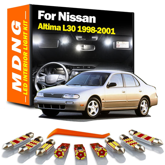 MDNG 9Pcs Canbus Vehicle LED Interior Reading Trunk Map Dome Light Kit For Nissan Altima L30 1998 1999 2000 2001 Car Accessories