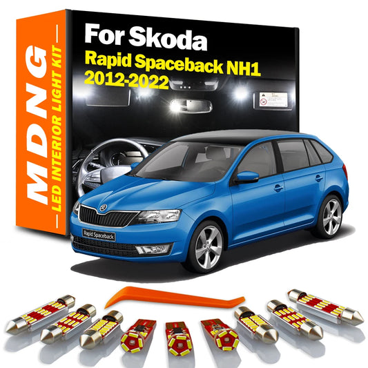 MDNG 10Pcs Canbus Car LED Interior Reading Light Kit For Skoda Rapid Spaceback NH1 2012 -2018 2020 2021 2022 Dome Map Trunk Lamp