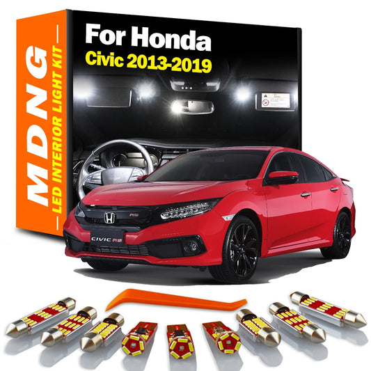 9Pcs Canbus Car Bulbs LED Interior Dome Map Light Kit For Honda Civic 2013 2014 2015 2016 2017 2018 2019 Trunk Number Plate Lamp