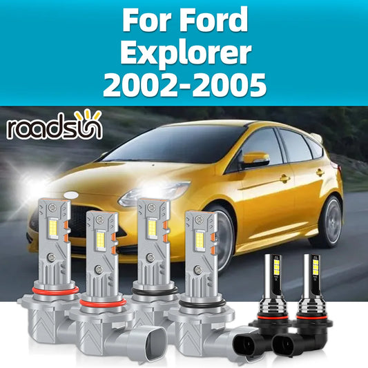 2/6Pcs 6000K LED Bulbs 30000LM Headlamps For Ford Explorer 2002 2003 2004 2005 Car Headlights 6000K Bright White Fog Lights 12V
