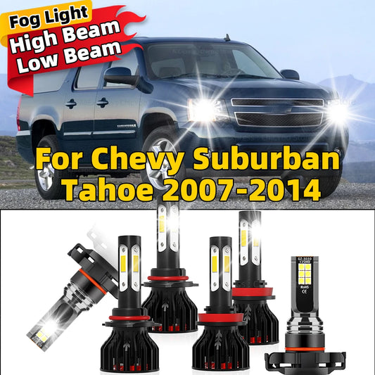 2/6Pcs LED Headlight 4Side Chip 180W Car Light Fog Bulbs For Chevy Suburban Tahoe 2007 2008 2009 2010 2011 2012 2013 2014