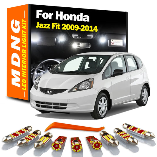 MDNG 9Pcs Canbus LED Interior Reading Trunk Light Kit Number Plate Bulbs For Honda Jazz Fit MK2 2 II 2009- 2011 2012 2013 2014