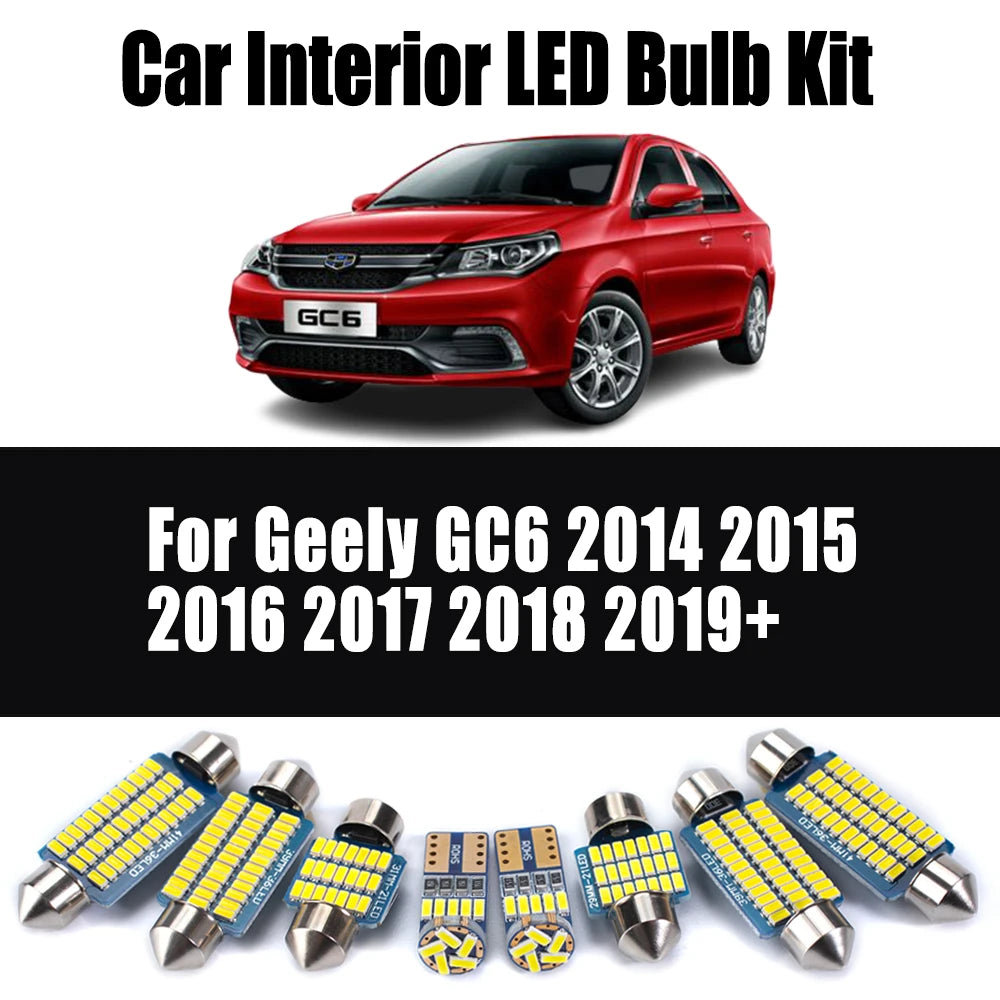 10Pcs Canbus For Geely GC6 2014 2015 2016 2017 2018 2019+ LED Interior Dome Map Luggage Light Kit Car Ceiling Bulbs Accessories