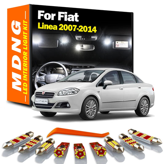 MDNG 12Pcs Car LED Interior Reading Dome Map Light Kit For Fiat Linea 2007 2008 2009 2010 2011 2012 2013 2014 Sun Visor Bulbs