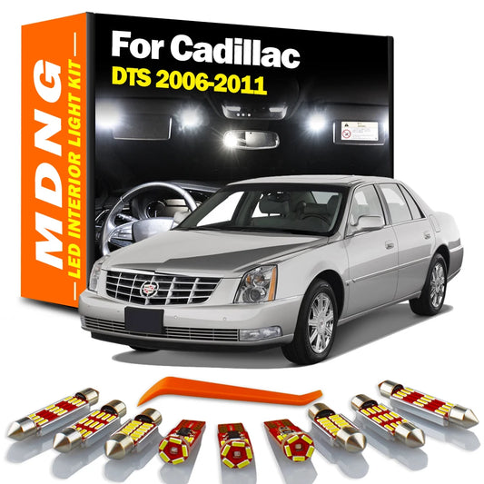 MDNG 14Pcs For Cadillac DTS 2006 2007 2008 2009 2010 2011 Car Indoor LED Interior Map Door Light Kit Number Plate Sunvisor Bulb