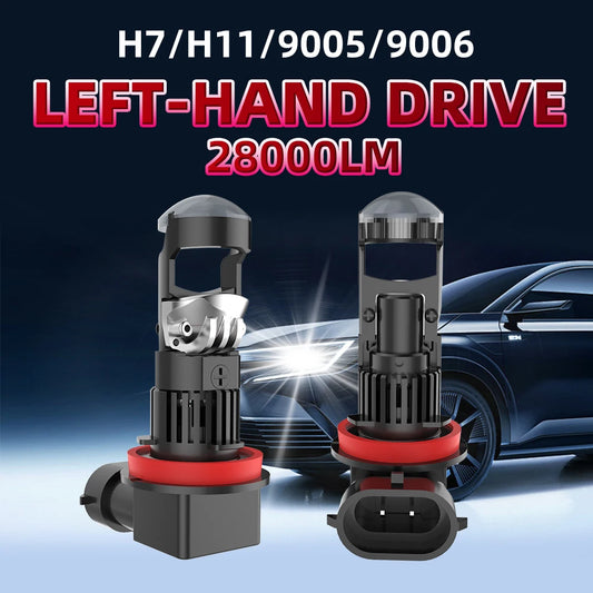 LED H11 Mini Lens Projector Car Lamp 28000LM H7 9005 9006 HB3 HB4 LHD 6000K White Headlight Left Hand Drive 12V CSP Chip Bulbs