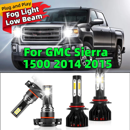 2/4Pcs LED Headlight HIR2 Turbo Car Bulbs 5202 Fog Lamps For GMC Sierra 1500 2014 2015 6000K With Fan 4Side CHip 360 degree